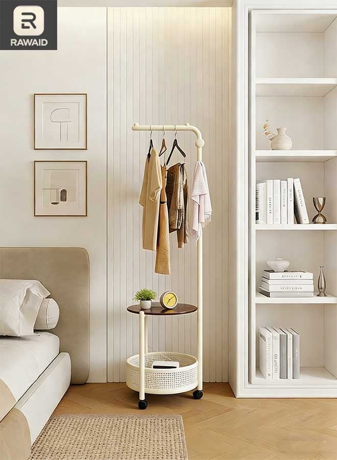 RAWAID Metal Clothes Rack Tree, Coat Rack with Side Table Basket and Wheels,Coat Rack with Stands, Industrial Style,Floor Hallway Cabinet with 3 Hooks for Clothes, Hats, Bags 40x40x175cm - Image 1